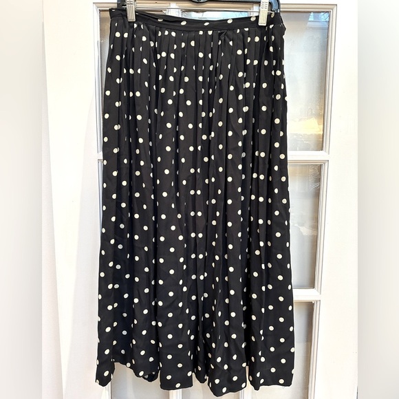 Vintage Jones New York Navy Polka Dot A-Line Midi Skirt Size 12 Pinup Rockabily - Picture 1 of 8